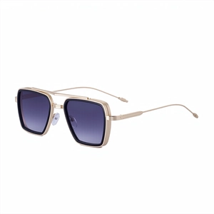 Classic square metal sunglasses with gold frame and purple gradient lenses in 2025 style