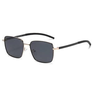 Classic square gold metal polarized sunglasses with grey lenses for outdoor driving
