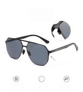 Detail view of square polarized sunglasses frame with prescription lens support feature