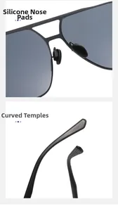 Detail view of silicone nose pads and ergonomic non-slip temples on square sunglasses