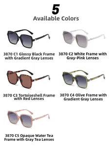Detailed view of large square frame polarized sunglasses in various stylish colors