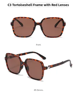Close-up of tortoise square folding sunglasses with dark tea lenses from a 45-degree angle