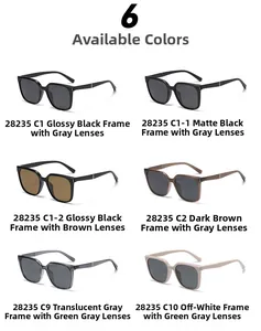 Six colors of large frame polarized sunglasses displayed in a clean matrix layout