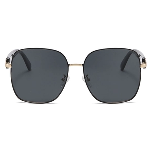 Lunettes de soleil polarisées carrées classiques avec monture noire et pont en métal doré