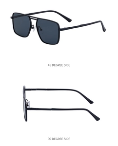 Detail view showing the 45 and 90 degree side angles of square frame sunglasses