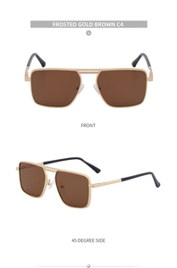 Detail of frosted gold square sunglasses with brown lenses and double bridge design