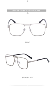 Frosted silver square metal glasses frames with double bridge and black temple tips