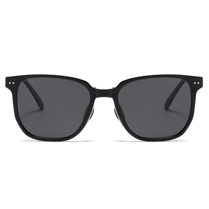 Classic oversized square polarized sunglasses with black frames and silver rivet details