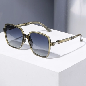 Foldable oversized square polarized sunglasses for women with olive green gradient frame