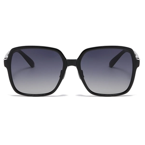 Classic black oversized square folding polarized sunglasses with grey gradient lenses