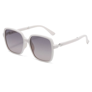 2025 square polarized folding sunglasses with white frames and grey gradient lenses