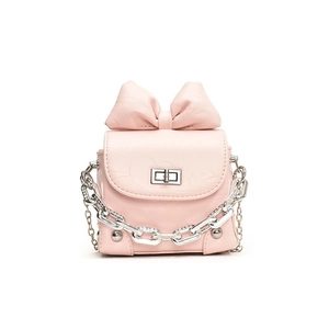 Mini Crossbody Bag Women Sweet Large Bow PU Leather Wrinkled Texture Silver Chain Handbag Small Square Purse