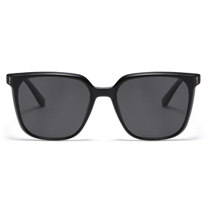 Classic black square polarized sunglasses with silver vertical metal accents on front