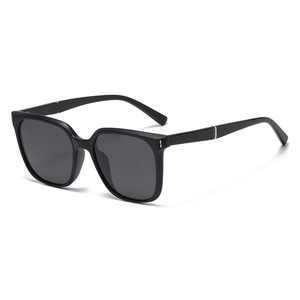 Classic black square oversized polarized sunglasses for men with silver metal accents