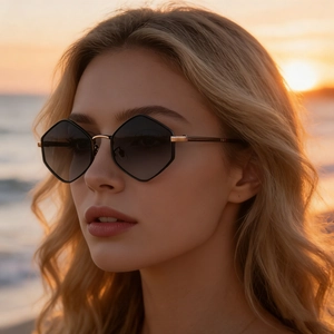 Fashion Polygon Sunglasses Metal Frame Gradient Lens UV Protection Women Driving Travel Vintage Hexagon Shape Eyewear