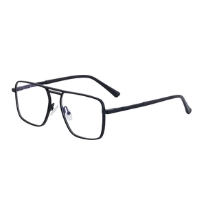 Classic square double bridge sunglasses in matte black metal frame for men