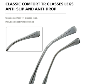 Detailed view of matte black TR90 eyewear temples with reinforced internal metal core
