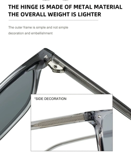 Detail view of durable metal hinges and textured temple tips on square frame sunglasses