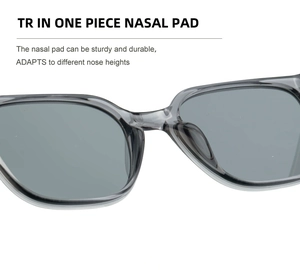 Detail of sturdy TR90 integrated nose pad on translucent square frame sunglasses