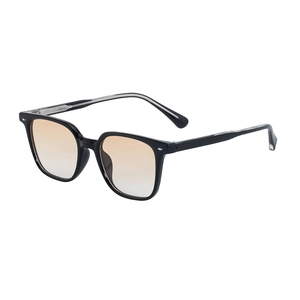 Retro square frame sunglasses with black glossy finish and orange gradient lenses
