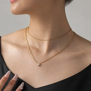 Collier Multicouche En Acier Inoxydable Avec Pendentif En Zircon Rond Bijoux De Chaîne De Clavicule Élégants Pour Femmes