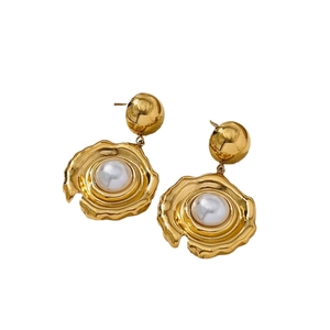 Elegant 18k gold plated stainless steel pearl earrings with irregular vintage texture