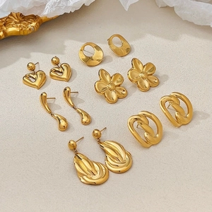 6-piece gold 18k plated titanium earrings set featuring heart, flower and abstract designs