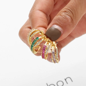 Chic copper earrings with emerald and colorful zircons in a luxury layered design