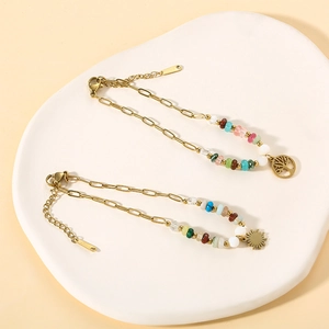 Golden Tree of Life beaded bracelet with colorful stones in a Bohemian style layout