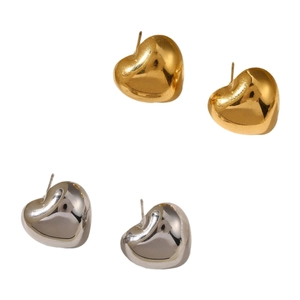 Minimalist heart-shaped stud earrings in polished gold and silver stainless steel finishes