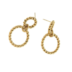 Elegant gold twisted double hoop earrings in high-quality polished titanium steel