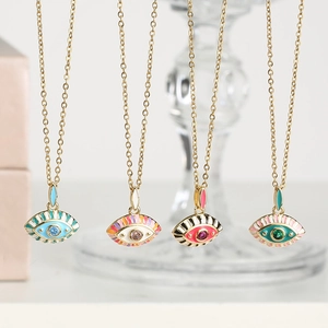 Colliers pendentifs œil maléfique dorés avec émail coloré et cristaux pour femmes