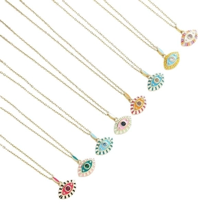 Colliers pendentifs œil maléfique en émail coloré avec placage doré et strass brillants