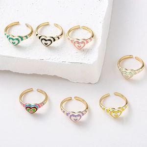 Bague Émail Cœur Acier Inoxydable Ajustable Ouverte Colorée Huile Goutte Bijoux Mode Y2K Femmes