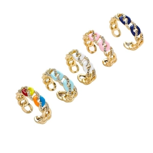 Adjustable colorful enamel chain rings with micro-set zircons in gold plated titanium steel
