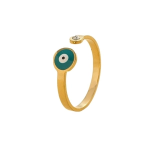 Bague œil protecteur plaqué or en acier inoxydable avec émail coloré et cristal