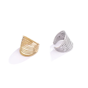Minimalist multi-layer striped stainless steel rings in gold and silver finish