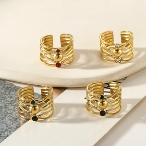 18k gold plated stainless steel layered stackable rings with colorful gemstones
