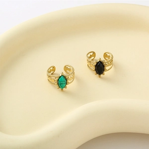 Bague Ouverte En Pierre Naturelle Marquise Vintage Plaqué Or Acier Inoxydable Creux Sculpté Bijoux Bohémiens Pour Hommes Et Femmes