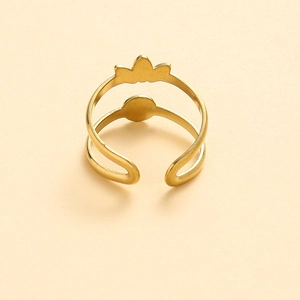 Minimalist double-layer adjustable crown ring in gold stainless steel with geometric accents