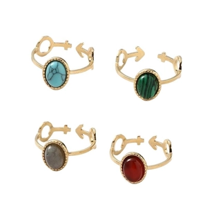 Gold stainless steel rings set with oval stones and male-female gender symbol design