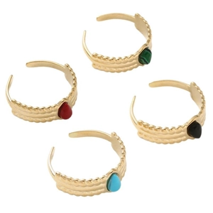 Bohemian adjustable teardrop stainless steel rings with colorful stones in wave design