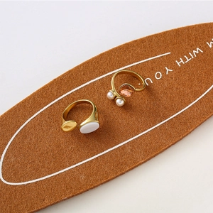 Chic Stainless Steel Ring With Oval Shell Inlay Minimalist Gold Plated Open Adjustable Elegant Finger Jewelry For Women