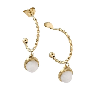 Créoles torsadées en titane doré avec pendentifs en pierre naturelle blanche élégante