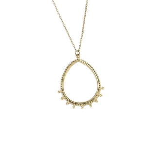 Böhmische goldene Edelstahl-Halskette mit Tropfenanhänger und Perlenrand auf feiner Kette