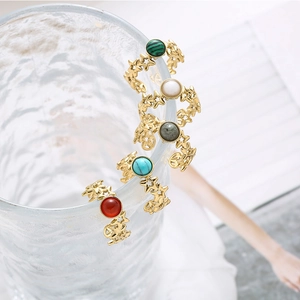 Gold stainless steel star rings set with natural stone inlays for women