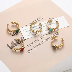 Set of 5 adjustable star hollow rings with colorful natural stones in gold plating