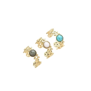 Star pattern gold open rings set featuring turquoise, white, and grey natural stones