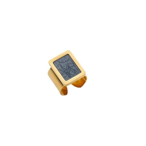 Minimalist square gold titanium ring with textured dark grey inlay and adjustable band