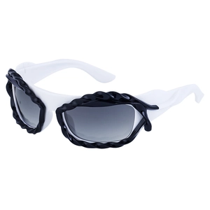 Lunettes de soleil sport Y2K monture blanche avec détails tressés noirs
